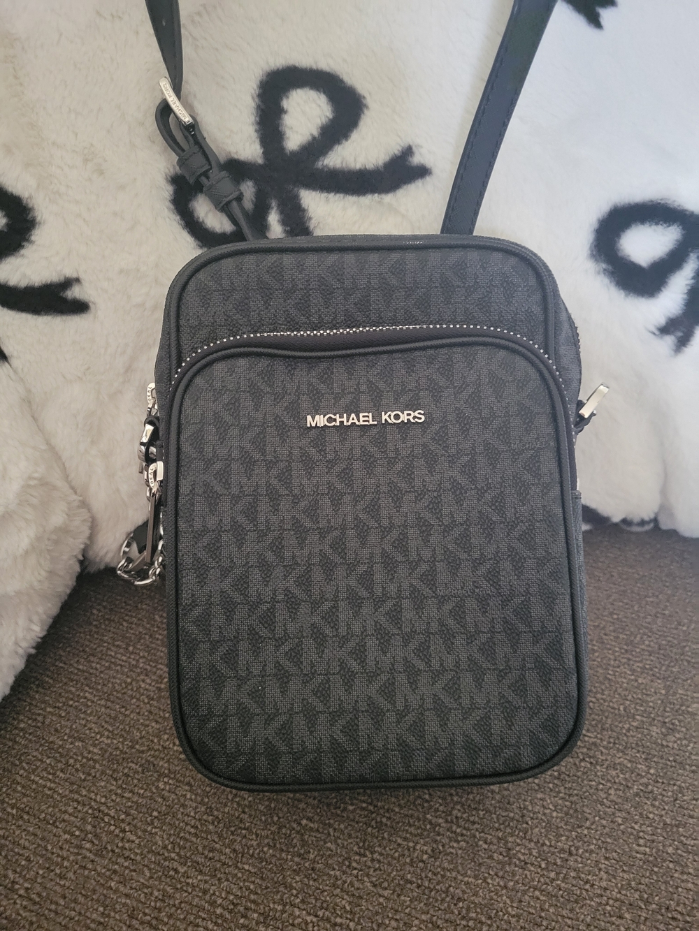 Authentic Michael Kors Black MK Logo Crossbody Bag